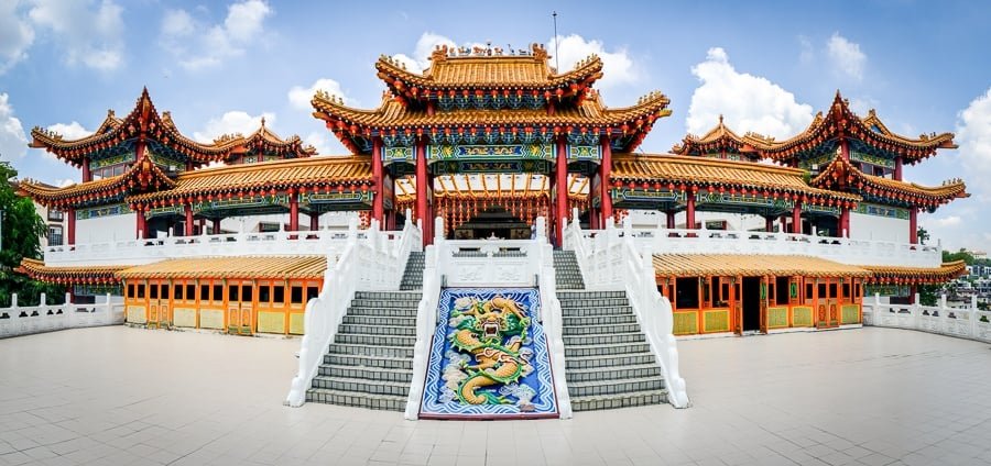 Vista panorámica de gran angular del templo Thean Hou en Kuala Lumpur Malasia