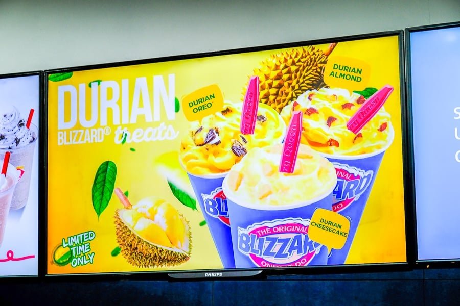 Cartel de helado de Durian en un Dairy Queen