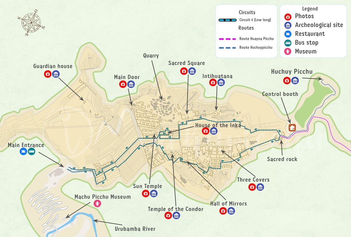 Mapa de ruta del circuito de Huchuy Picchu